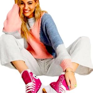 Topshop Color Block Acrylic Blend Pullover Sweater S